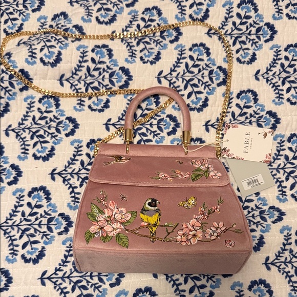Fable England Handbags - Fable England branded shoulder purse bird and flower pattern